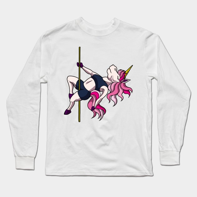 Unicorn on pole dance pole - Pole Fitness Long Sleeve T-Shirt by Modern Medieval Design